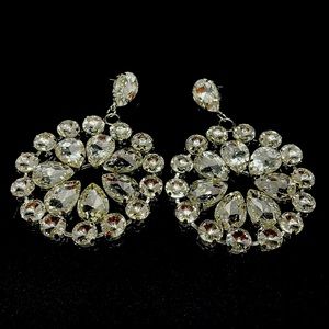 Huge! Gorgeous Silver Toned earrings with cluster of faux diamonds